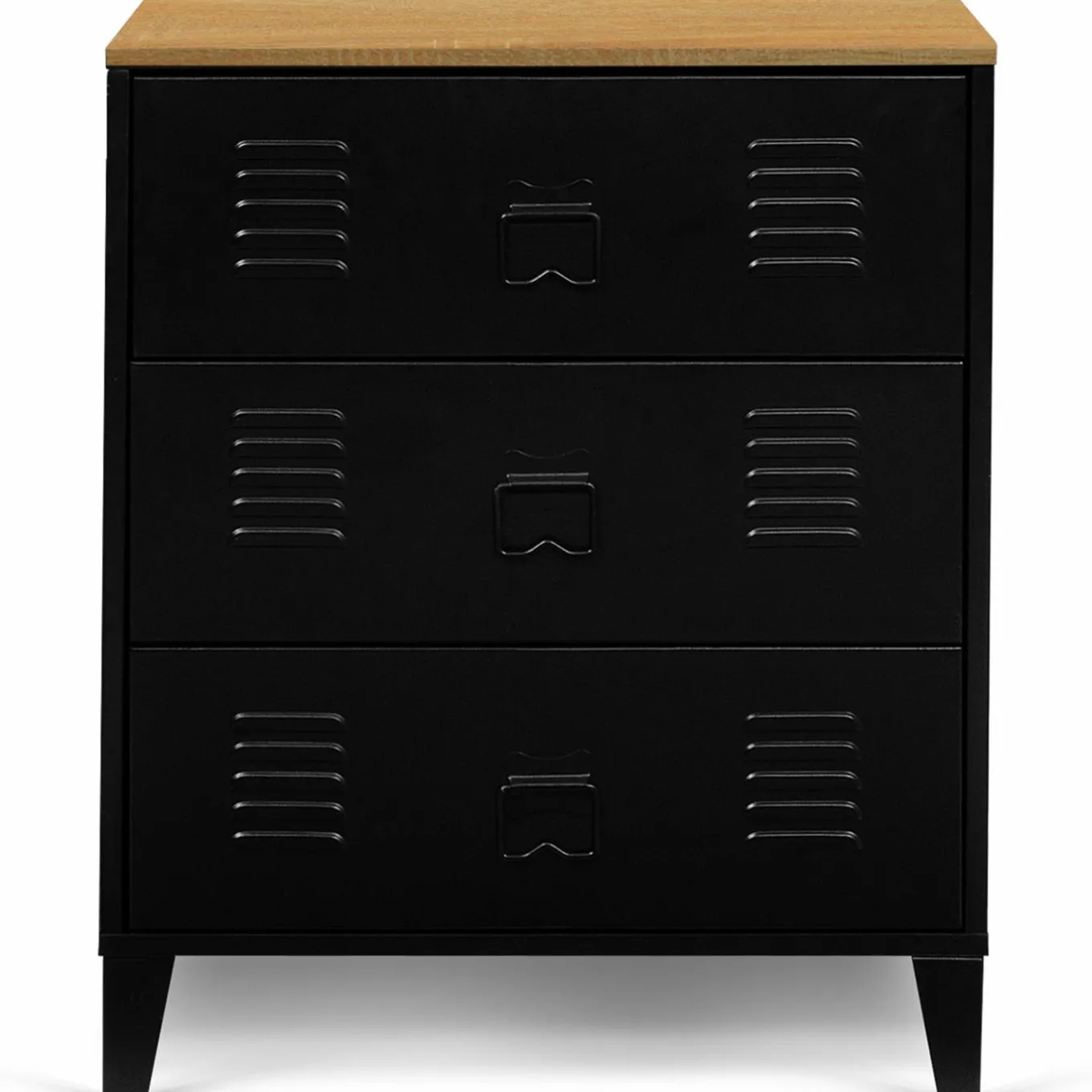 IDMarket Commode industrielle 3 tiroirs métal noir et hêtre* Meubles Tiroirs|Collection Métal