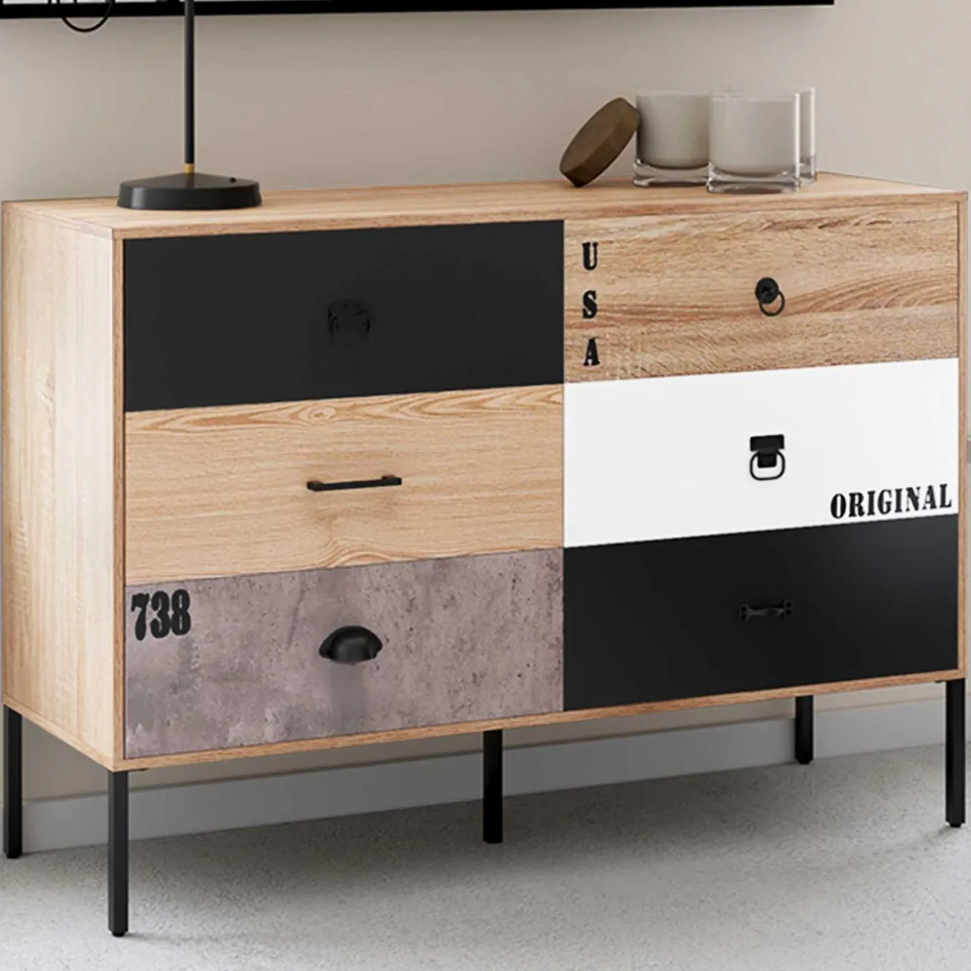 IDMarket Commode industrielle 6 tiroirs dépareillés* Meubles Tiroirs|Meubles Bas