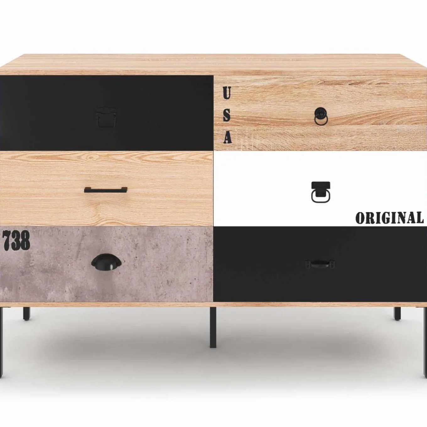 IDMarket Commode industrielle 6 tiroirs dépareillés* Meubles Tiroirs|Meubles Bas