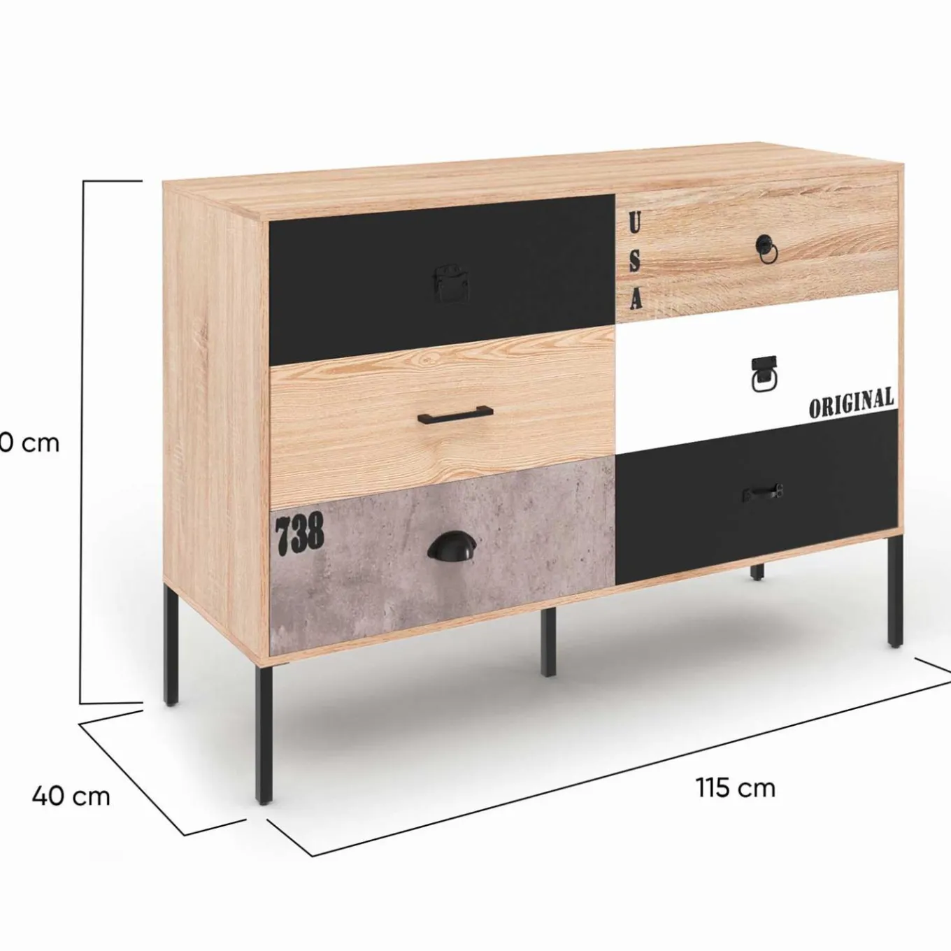 IDMarket Commode industrielle 6 tiroirs dépareillés* Meubles Tiroirs|Meubles Bas