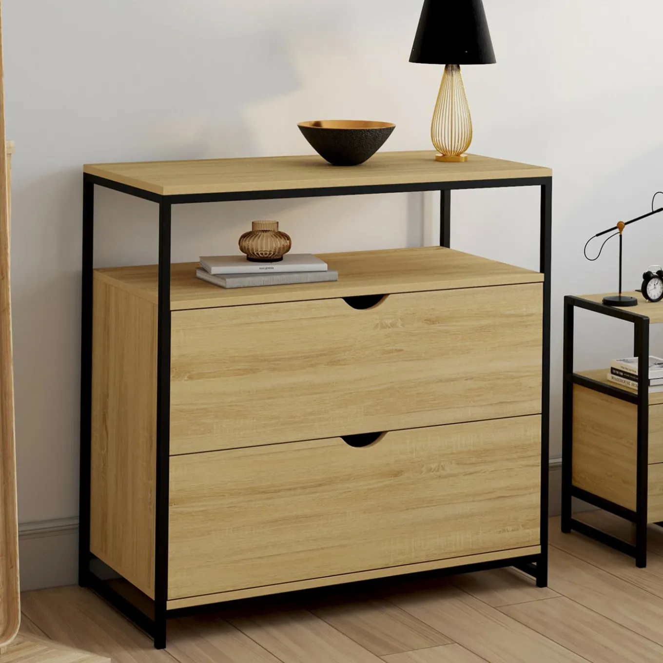 IDMarket Commode industrielle 2 tiroirs* Meubles Tiroirs|Meubles Bas