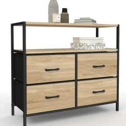 IDMarket Commode industrielle 4 tiroirs en tissu* Meubles Tiroirs|Meubles Bas