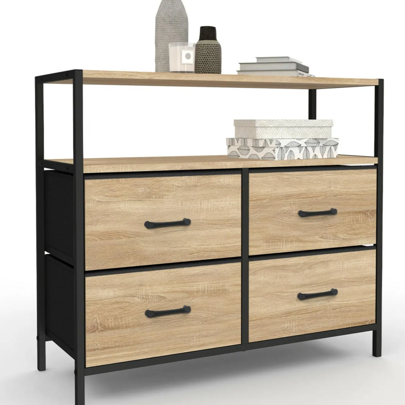 IDMarket Commode industrielle 4 tiroirs en tissu* Meubles Tiroirs|Meubles Bas