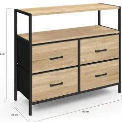 IDMarket Commode industrielle 4 tiroirs en tissu* Meubles Tiroirs|Meubles Bas