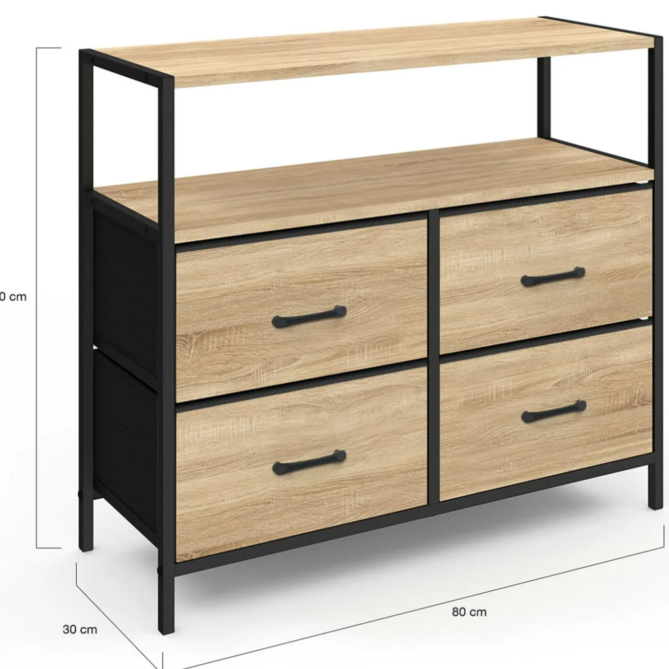 IDMarket Commode industrielle 4 tiroirs en tissu* Meubles Tiroirs|Meubles Bas