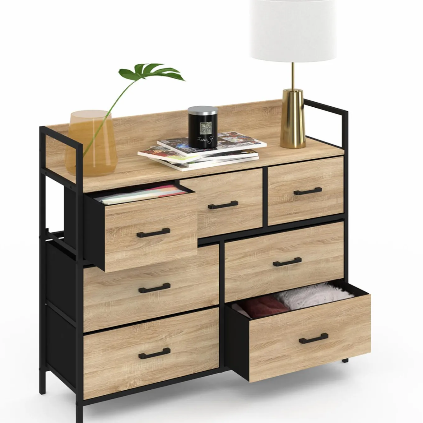 IDMarket Commode industrielle avec 7 tiroirs en tissu* Meubles Tiroirs|Meubles Bas