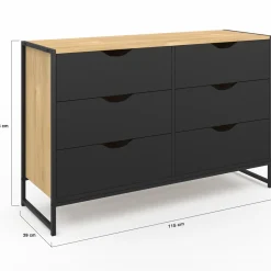 IDMarket Commode industrielle avec 6 tiroirs bois et noir* Collection Agencement Magasin|Petits Meubles