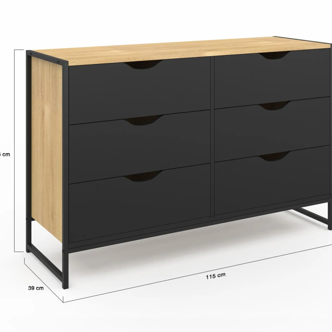 IDMarket Commode industrielle avec 6 tiroirs bois et noir* Collection Agencement Magasin|Petits Meubles