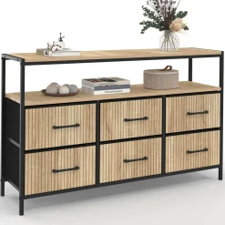 IDMarket Commode industrielle avec niche effet lattes* Chambre Complète Adulte|Commodes