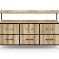 IDMarket Commode industrielle avec niche effet lattes* Chambre Complète Adulte|Commodes