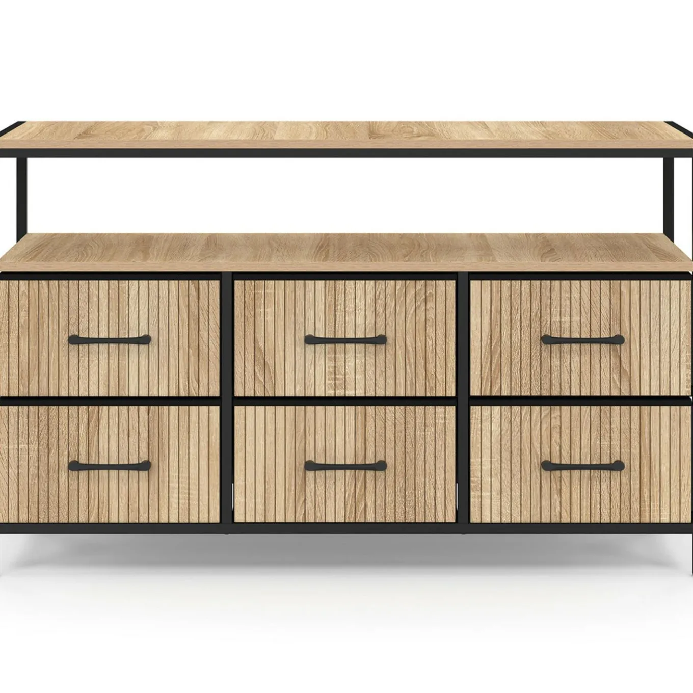 IDMarket Commode industrielle avec niche effet lattes* Chambre Complète Adulte|Commodes