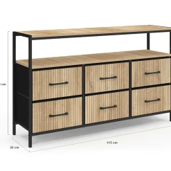 IDMarket Commode industrielle avec niche effet lattes* Chambre Complète Adulte|Commodes