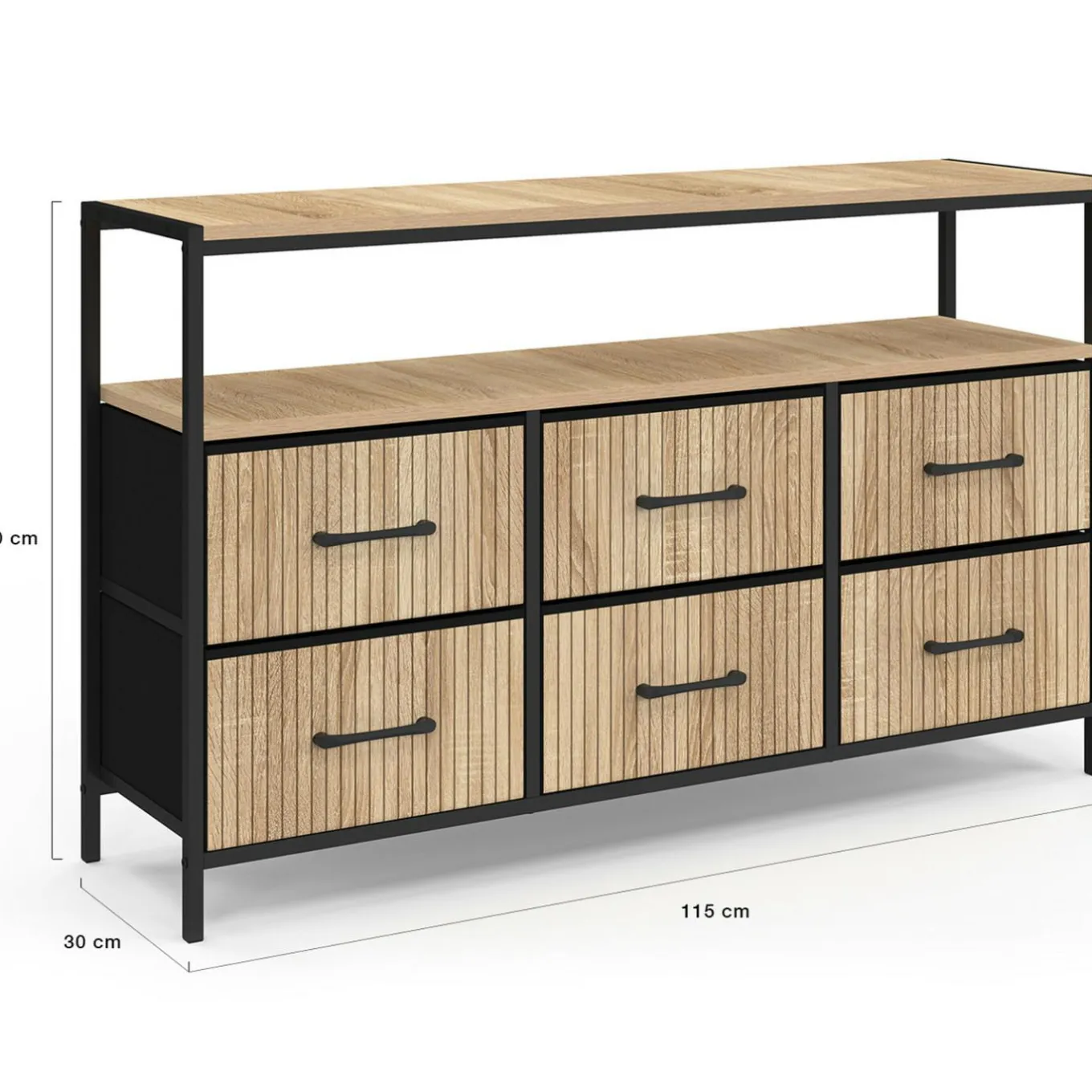 IDMarket Commode industrielle avec niche effet lattes* Chambre Complète Adulte|Commodes