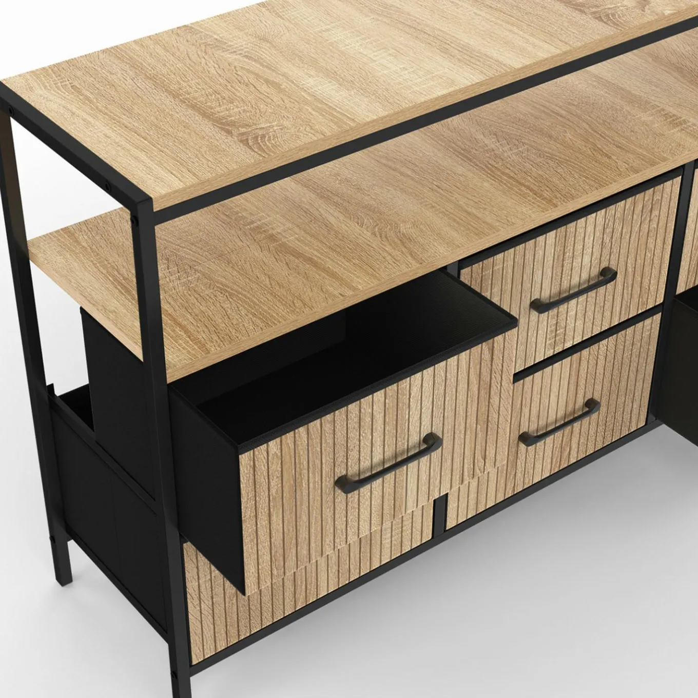 IDMarket Commode industrielle avec niche effet lattes* Chambre Complète Adulte|Commodes