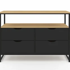 IDMarket Commode industrielle noir et bois 4 tiroirs avec étagère* Collection Agencement Magasin|Petits Meubles