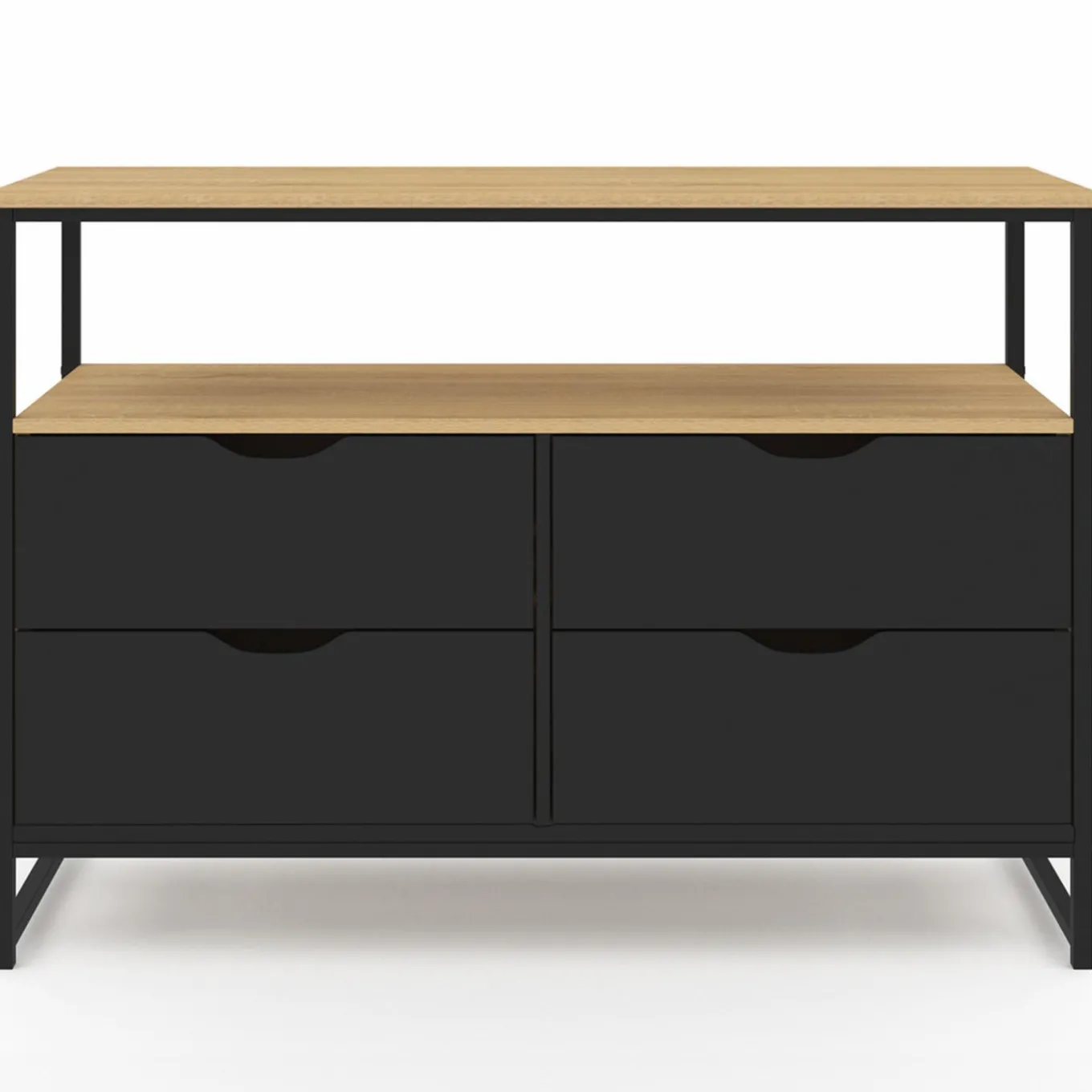 IDMarket Commode industrielle noir et bois 4 tiroirs avec étagère* Collection Agencement Magasin|Petits Meubles