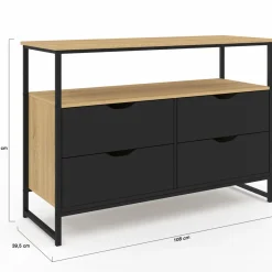 IDMarket Commode industrielle noir et bois 4 tiroirs avec étagère* Collection Agencement Magasin|Petits Meubles