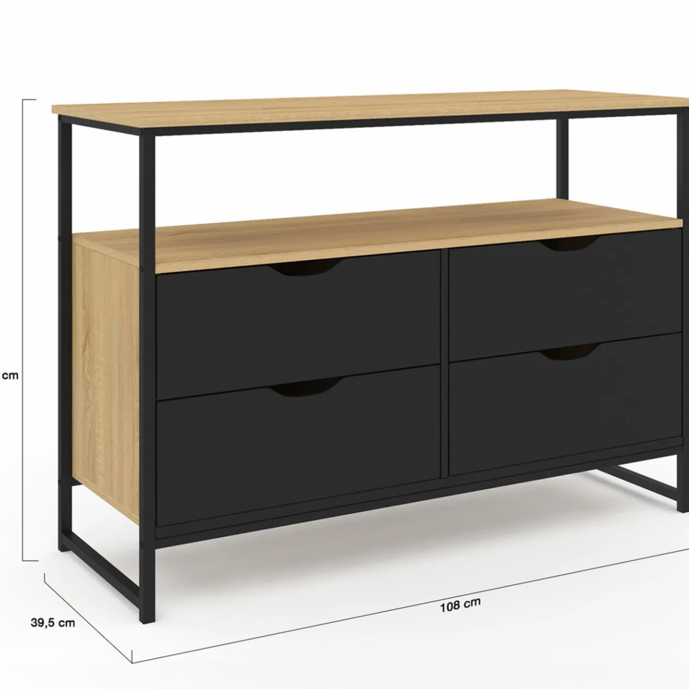 IDMarket Commode industrielle noir et bois 4 tiroirs avec étagère* Collection Agencement Magasin|Petits Meubles