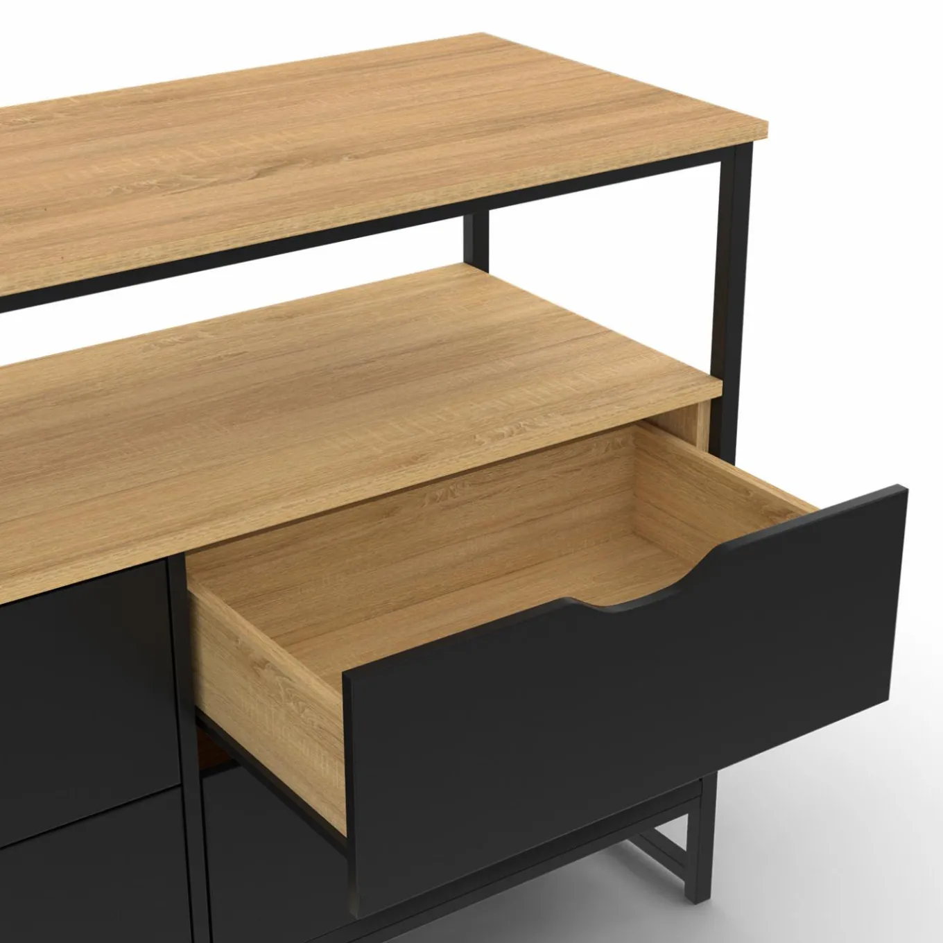 IDMarket Commode industrielle noir et bois 4 tiroirs avec étagère* Collection Agencement Magasin|Petits Meubles