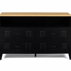 IDMarket Commode industrielle portes en métal noir avec 4 tiroirs* Meubles Tiroirs|Collection Métal