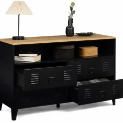 IDMarket Commode industrielle portes en métal noir avec 4 tiroirs* Meubles Tiroirs|Collection Métal