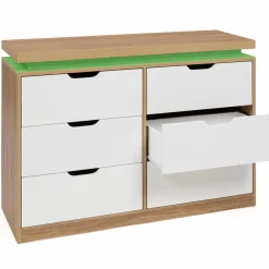 IDMarket Commode LED blanche et plateau bois 6 tiroirs* Meubles Tiroirs|Meubles Bas