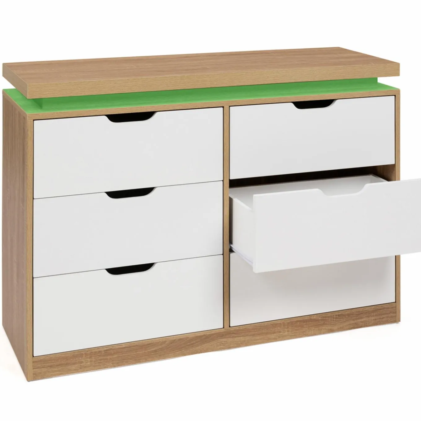 IDMarket Commode LED blanche et plateau bois 6 tiroirs* Meubles Tiroirs|Meubles Bas