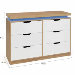 IDMarket Commode LED blanche et plateau bois 6 tiroirs* Meubles Tiroirs|Meubles Bas