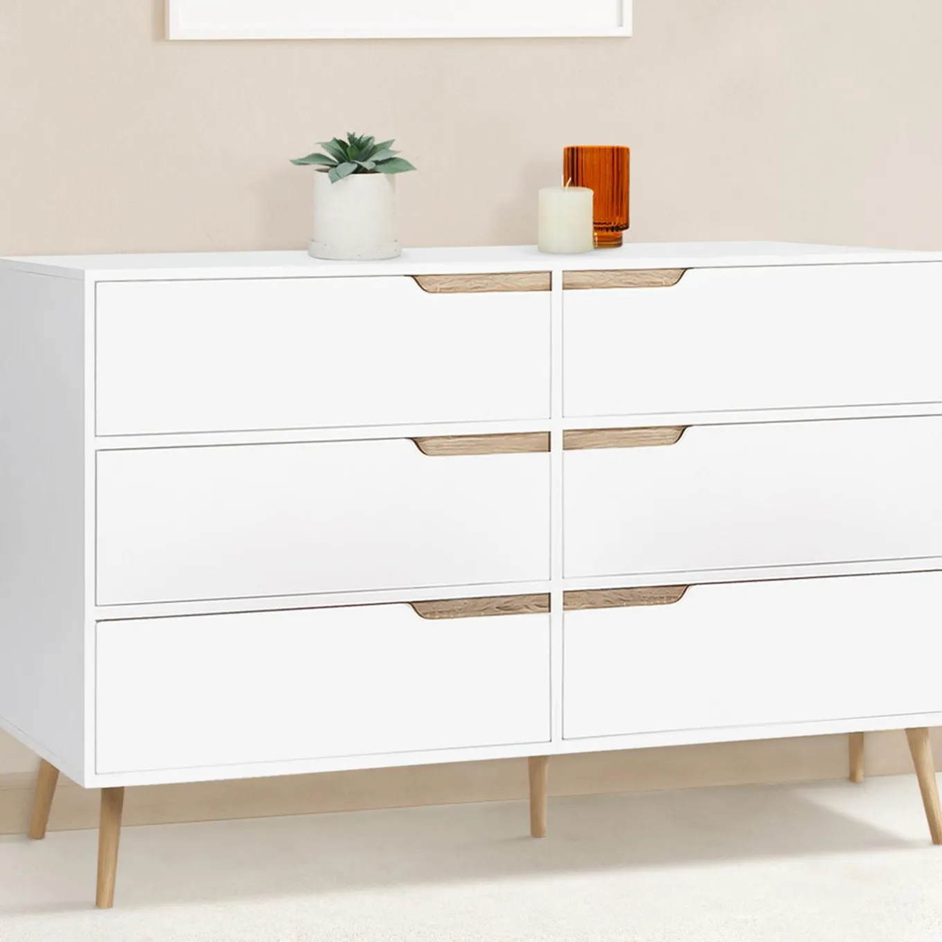 IDMarket Commode scandinave 6 tiroirs blanche avec pieds en bois* Meubles Tiroirs|Meubles Blancs