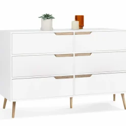 IDMarket Commode scandinave 6 tiroirs blanche avec pieds en bois* Meubles Tiroirs|Meubles Blancs