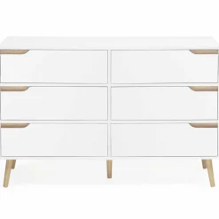 IDMarket Commode scandinave 6 tiroirs blanche avec pieds en bois* Meubles Tiroirs|Meubles Blancs