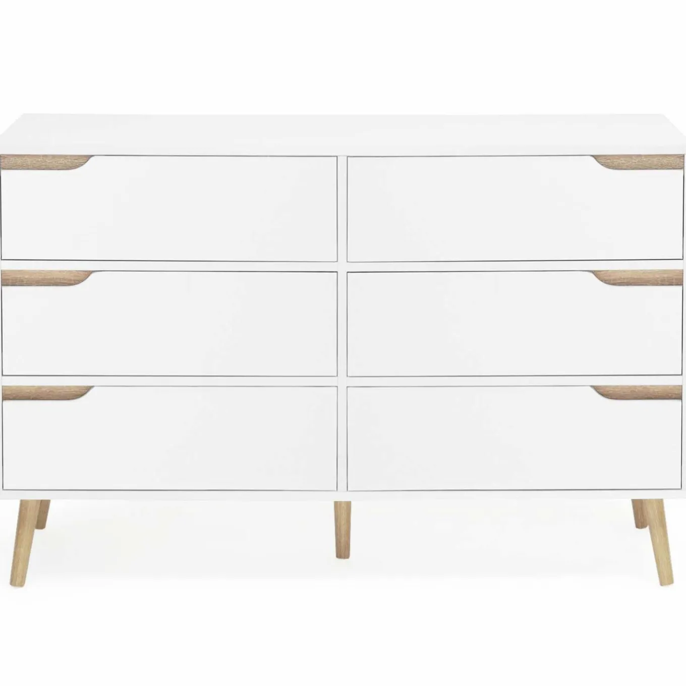 IDMarket Commode scandinave 6 tiroirs blanche avec pieds en bois* Meubles Tiroirs|Meubles Blancs