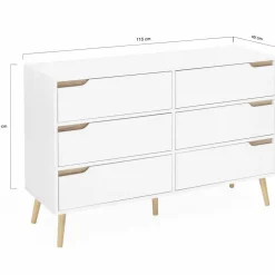 IDMarket Commode scandinave 6 tiroirs blanche avec pieds en bois* Meubles Tiroirs|Meubles Blancs