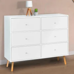 IDMarket Commode scandinave 6 tiroirs bois blanc* Meubles Tiroirs|Meubles Bas