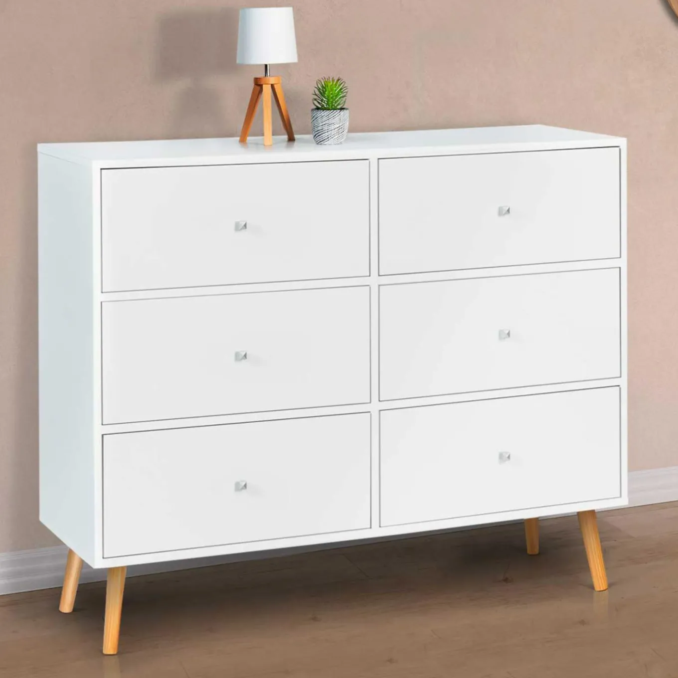 IDMarket Commode scandinave 6 tiroirs bois blanc* Meubles Tiroirs|Meubles Bas