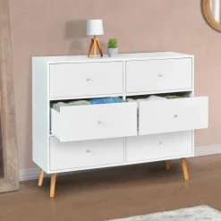 IDMarket Commode scandinave 6 tiroirs bois blanc* Meubles Tiroirs|Meubles Bas