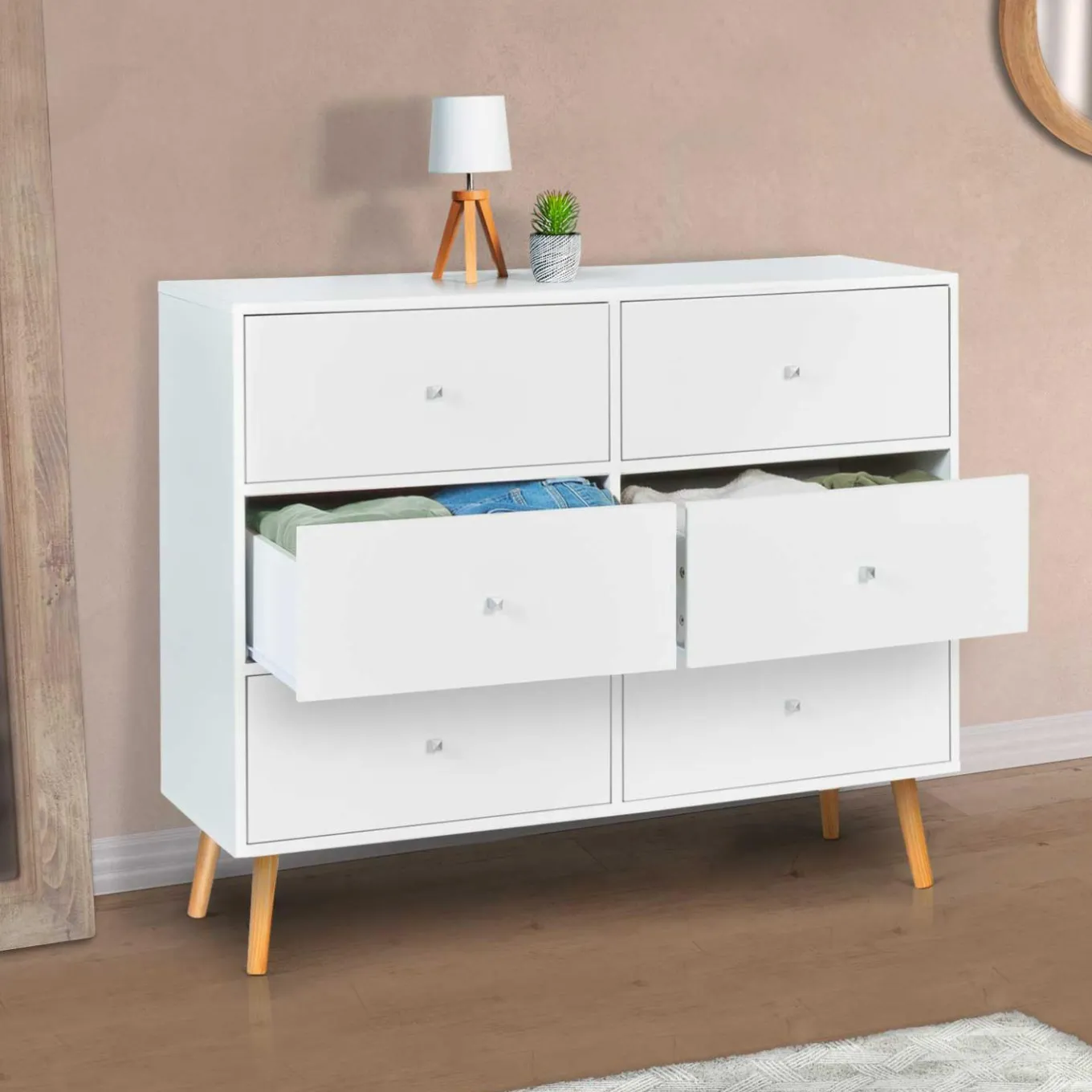 IDMarket Commode scandinave 6 tiroirs bois blanc* Meubles Tiroirs|Meubles Bas