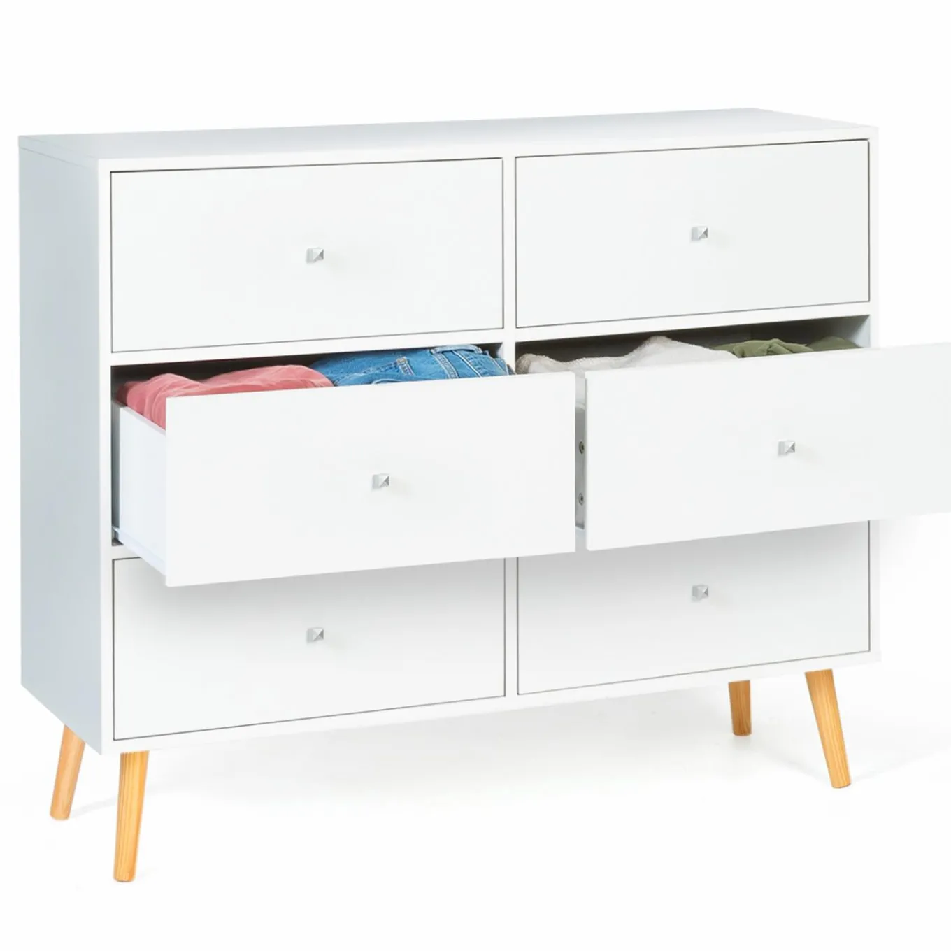 IDMarket Commode scandinave 6 tiroirs bois blanc* Meubles Tiroirs|Meubles Bas