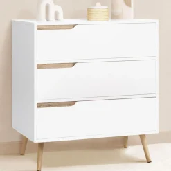 IDMarket Commode scandinave blanche et bois 3 tiroirs* Meubles Tiroirs|Meubles Bas