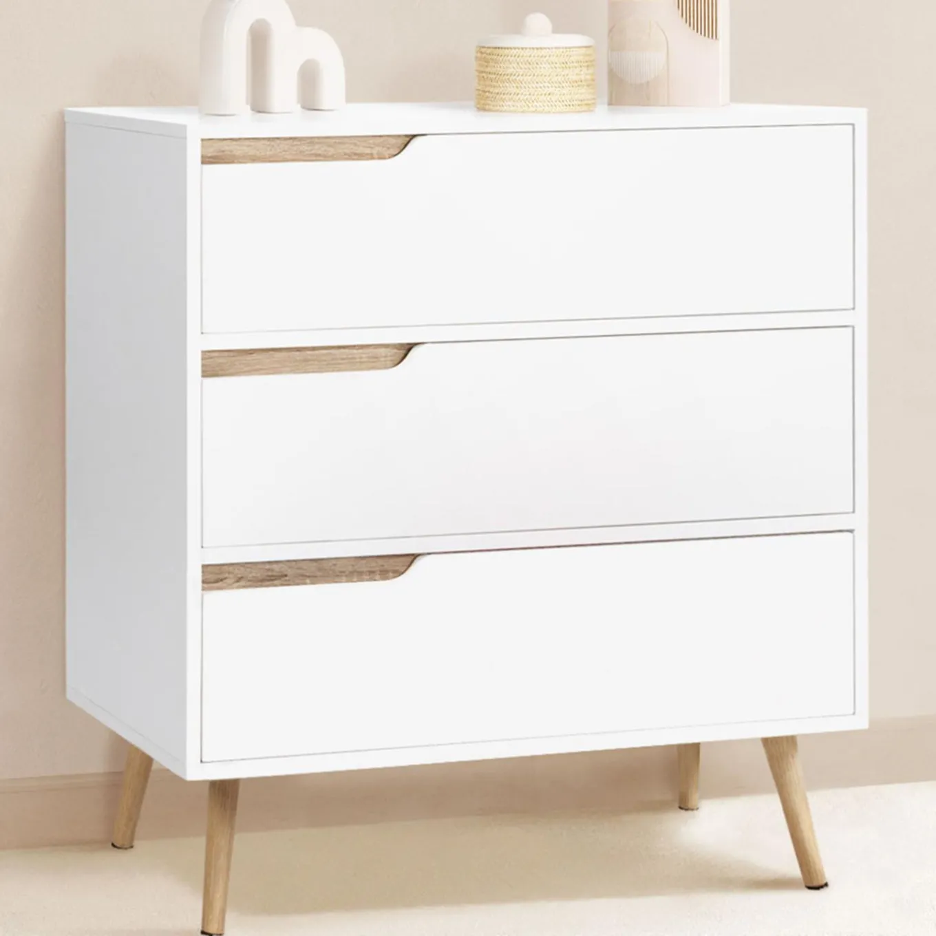 IDMarket Commode scandinave blanche et bois 3 tiroirs* Meubles Tiroirs|Meubles Bas