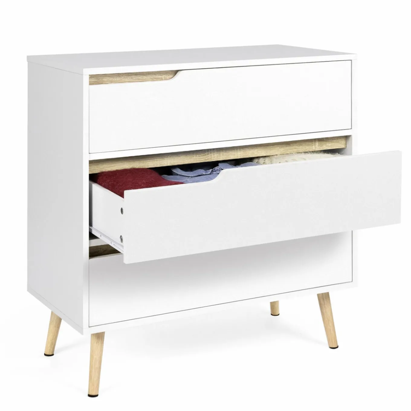 IDMarket Commode scandinave blanche et bois 3 tiroirs* Meubles Tiroirs|Meubles Bas