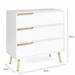 IDMarket Commode scandinave blanche et bois 3 tiroirs* Meubles Tiroirs|Meubles Bas