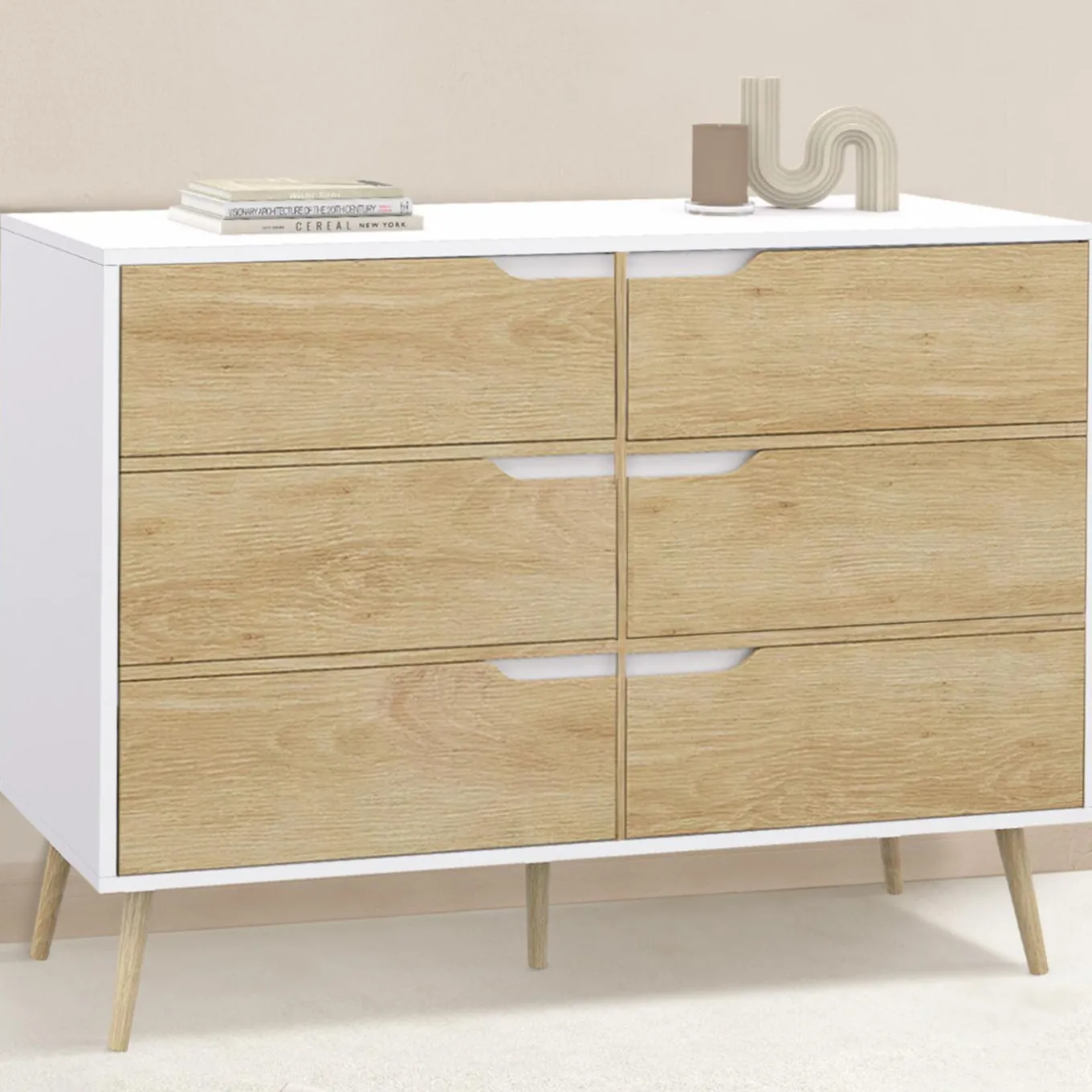 IDMarket Commode scandinave blanche effet hêtre* Meubles Tiroirs|Meubles Blancs