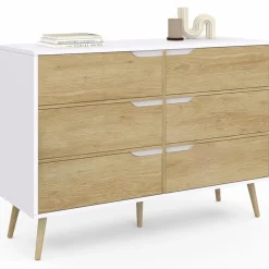 IDMarket Commode scandinave blanche effet hêtre* Meubles Tiroirs|Meubles Blancs