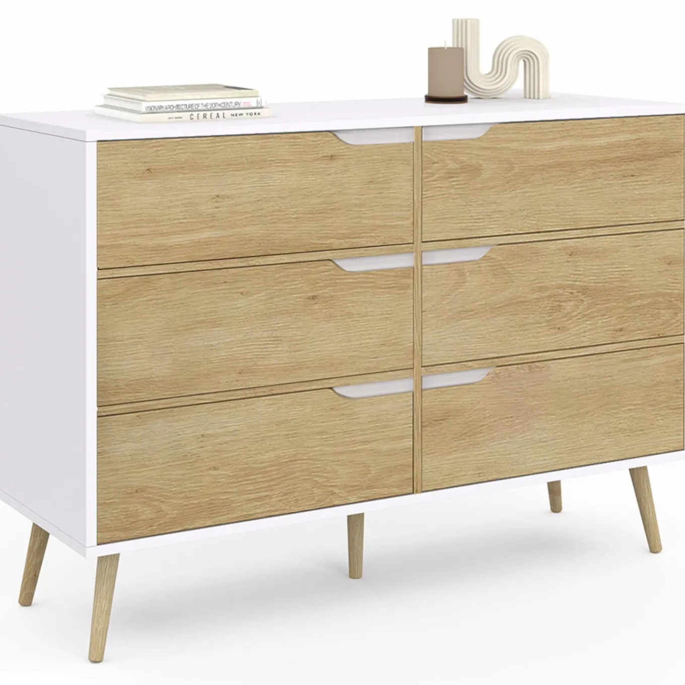 IDMarket Commode scandinave blanche effet hêtre* Meubles Tiroirs|Meubles Blancs