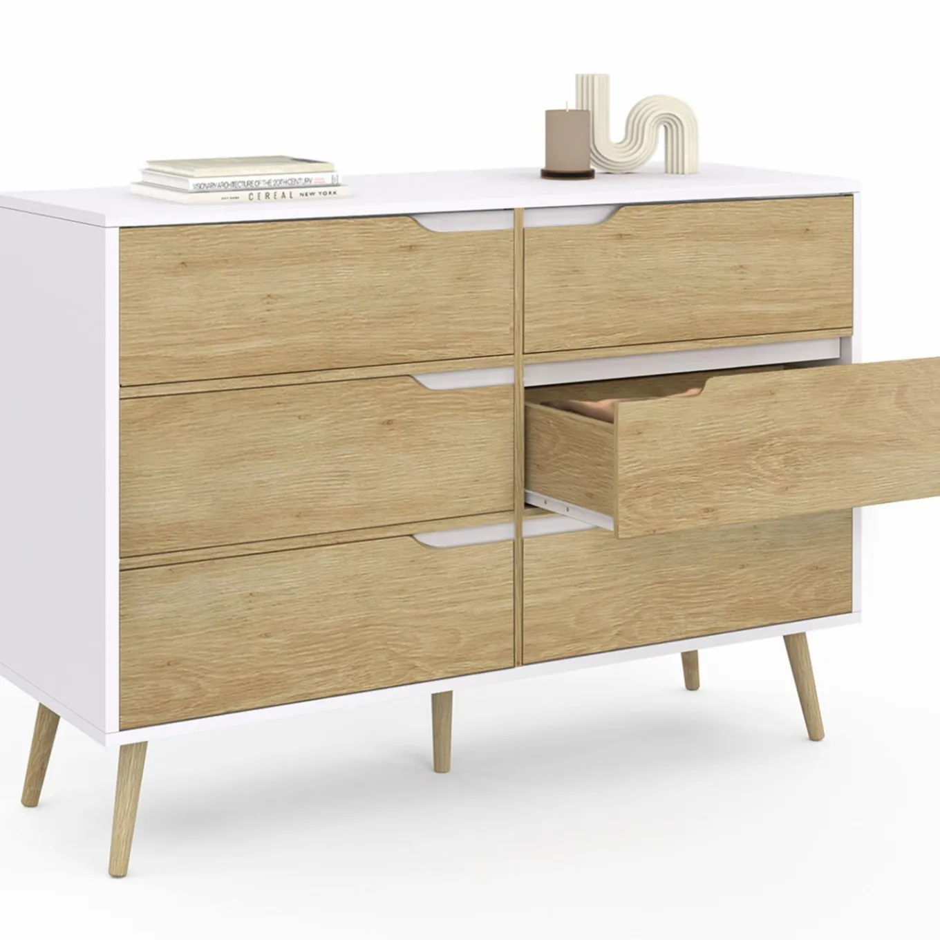 IDMarket Commode scandinave blanche effet hêtre* Meubles Tiroirs|Meubles Blancs