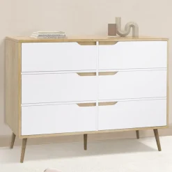 IDMarket Commode scandinave bois et blanc 115cm* Meubles Tiroirs|Meubles Blancs
