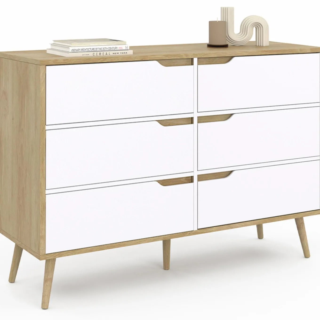 IDMarket Commode scandinave bois et blanc 115cm* Meubles Tiroirs|Meubles Blancs