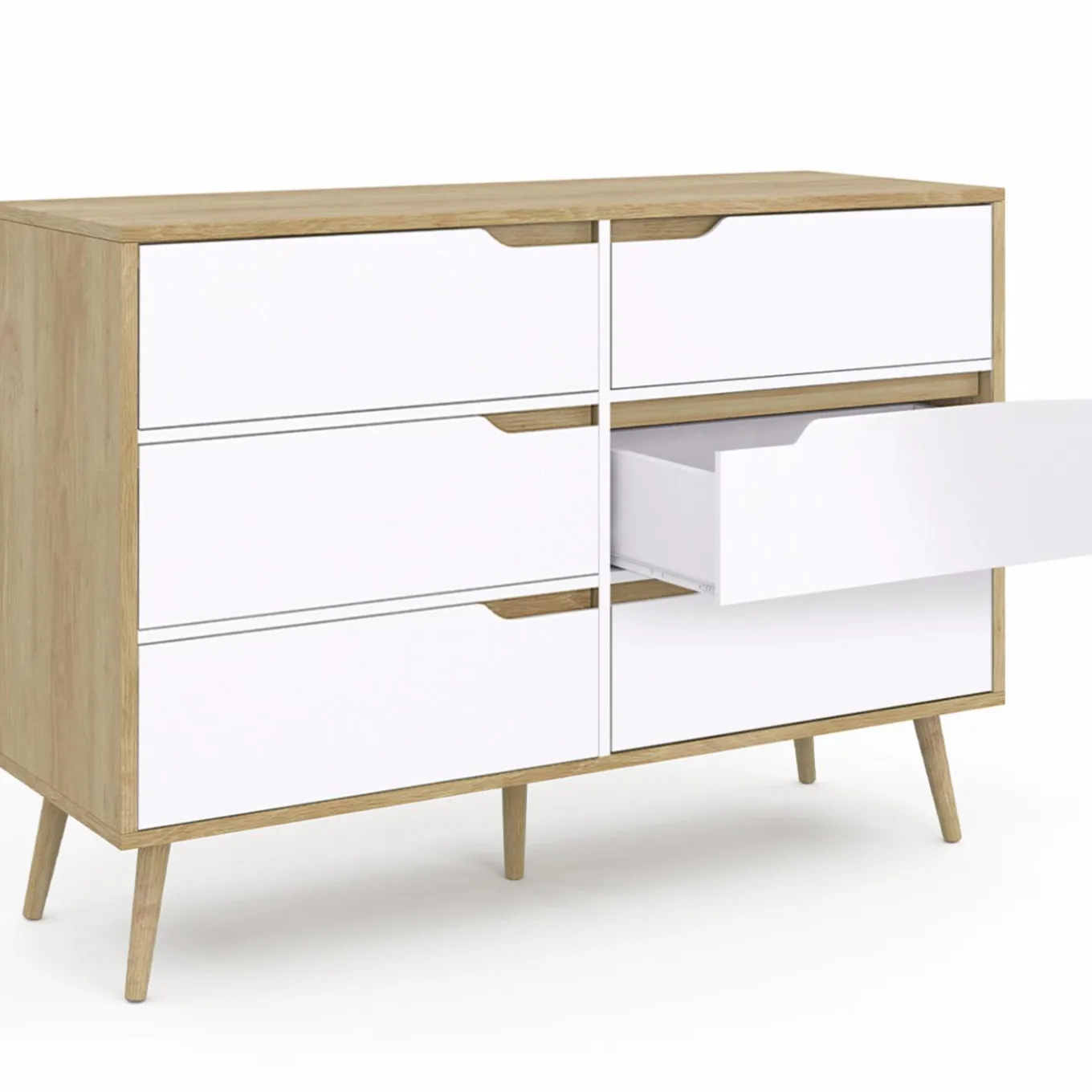 IDMarket Commode scandinave bois et blanc 115cm* Meubles Tiroirs|Meubles Blancs
