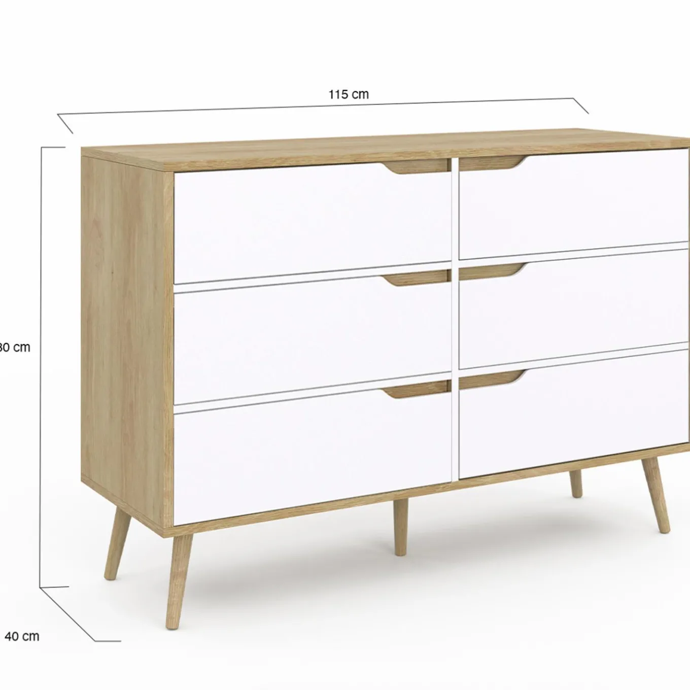 IDMarket Commode scandinave bois et blanc 115cm* Meubles Tiroirs|Meubles Blancs